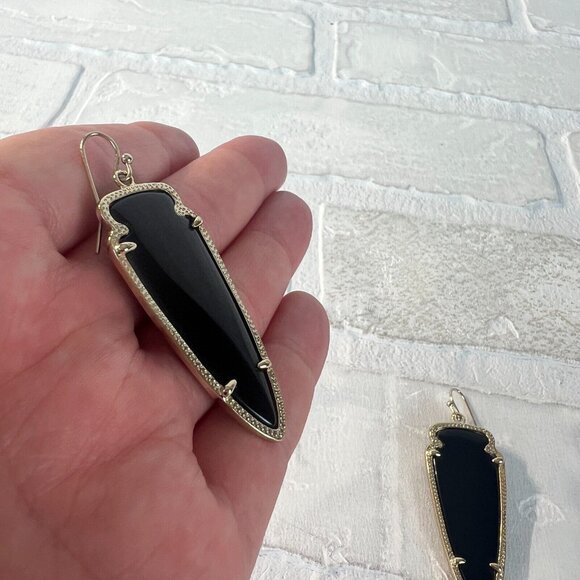 Kendra Scott‎ Skylar Earrings Gold Arrowhead Blue Iridescent Reversible Black - Picture 4 of 8